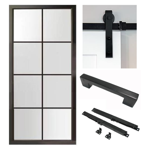 8-Lite Black Metal Barn Door Combo Kit