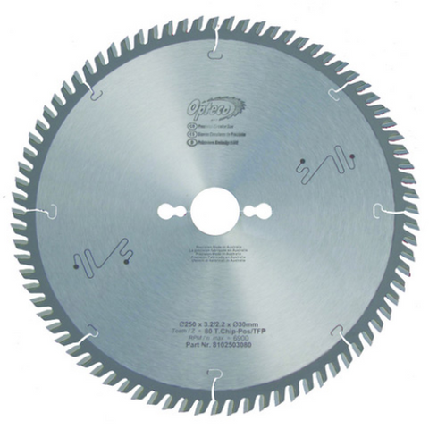 MELAMINE MAIN BLADE, 250MM X 80T TCHIP