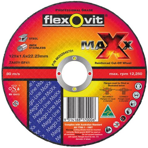 DISC CUT OFF METAL S/STEEL FLEXOVIT 125X1.6X22MM