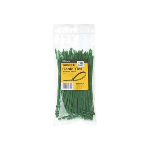 CABLE TIE PLS GREEN 200x5MM TRIDON (PK 100)