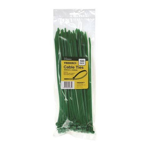 CABLE TIE PLS GREEN 300x5MM TRIDON (PK 100)