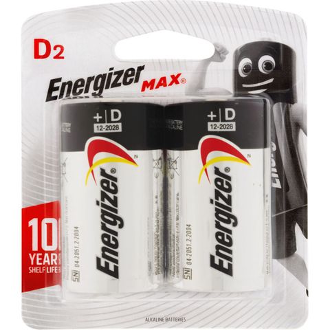 BATTERY ENERGIZER MAX D (PK 2)