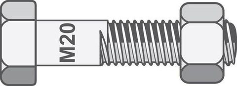 BOLT M20X65MM GALV GRADE 4.6 BOLTS (BOX 50)