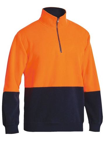 BISLEY POLAR FLEECE 1/4 ZIP JUMPER ORANGE/NAVY
