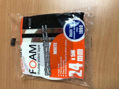 TAPE DOUBLESIDED FOAM STYLUS WHITE 24MMX5MX1MM
