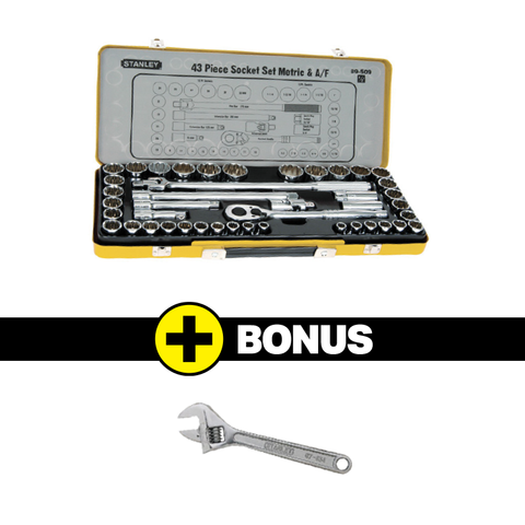 STANLEY 43 PIECE 1/2&rdquo; DRIVE METRIC & AF SOCKET SET