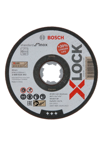 DISC CUT OFF BOSCH X-LOCK STRAIGHT INOX 125X1.6MM