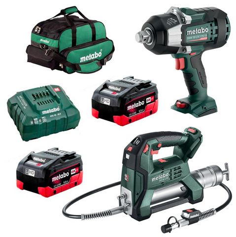 COMBO KIT 2PCE 18V IMP WRENCH + GREASE GUN METABO