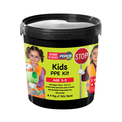 BUCKET PPE KIT KIDS 3-5 GLOVES GLASSES.VEST.E/MUFF