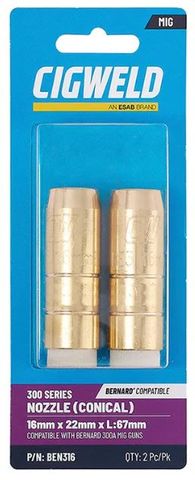 NOZZLE MIG WELDSKIL 16MM BRASS BERNARD 3 (PK 2)