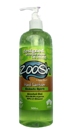 SANITISER HAND ZOOSH KAKADU SPIRIT PUMP 500ML