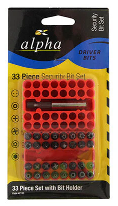 ALPHA SECURITY BIT/HOLDER SET 33 PCE  1/4" SQUARE