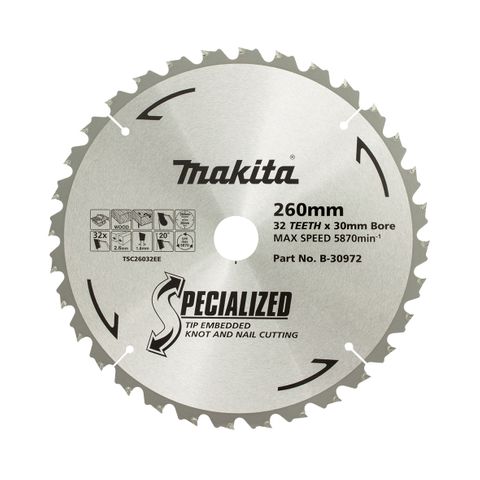 TCT SAW BLADE MAKITA 260MM 32T KNOT&NAIL CUTTING