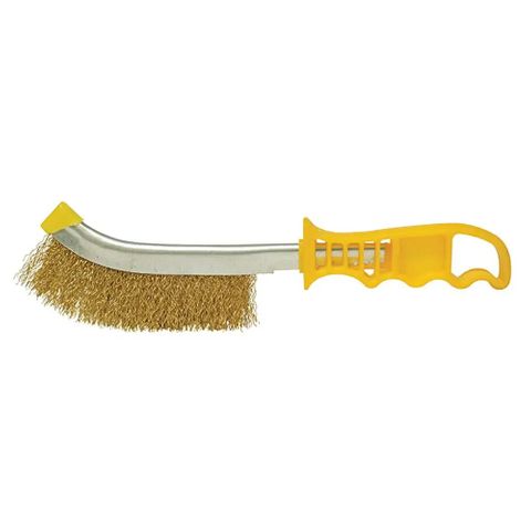 SCRATCH BRUSH PLASTIC HANDLE BRASS WIRE 265MM