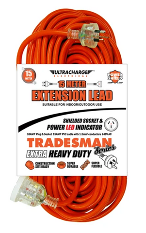 EXTENSION CORD HD 15AMP LEAD/10AMP PLUG 15M EXT
