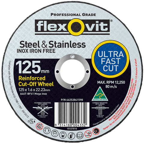 FLEXOVIT DISC METAL CUT OFF 127x1.6x22MM MEGA INOX