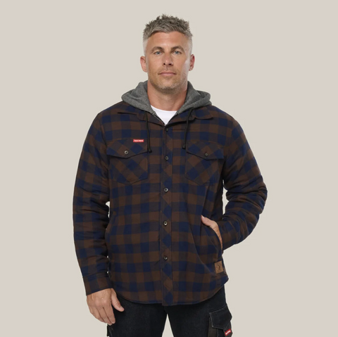 HARD YAKKA QUILTED FLANNEL HOODED SHACKET
