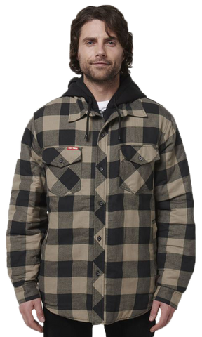 HARD YAKKA QUILTED FLANNEL HOODED SHACKET