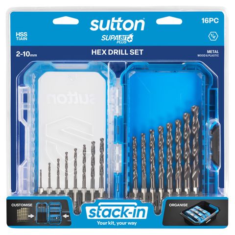SUTTON SUPABIT HEX SHANK DRILL SET 16 PIECE