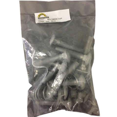 BOLT CUP 12X65 GALV NUT&WASHER (PK 10)