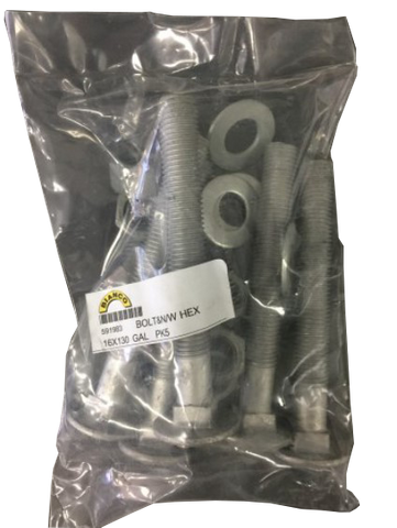 BOLT HEX 16X130 GALV NUT&WASHER (PK 5)