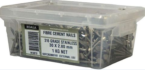 NAIL FIBRE CEMENT STAINLESS STEEL 30X2.8MM (1KG)