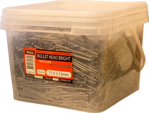 NAIL BULLET BRIGHT  75X3.15MM  (15KG PAIL)