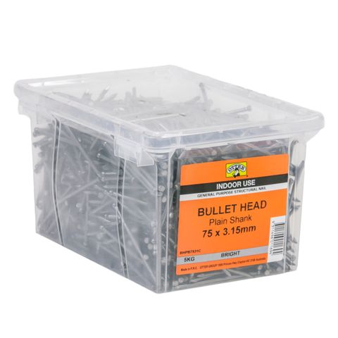 NAIL BULLET BRIGHT  75X3.15MM  (5KG PAIL)
