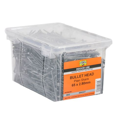 NAIL BULLET BRIGHT  65X2.8MM  (5KG PAIL)