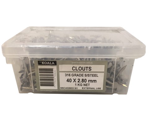 NAIL CLOUT STAINLESS STEEL 40X2.8MM  (1KG PAIL)