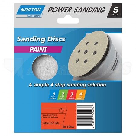 DISC SAND NORTON 150MM 120G 6H VELCRO (PK 5)