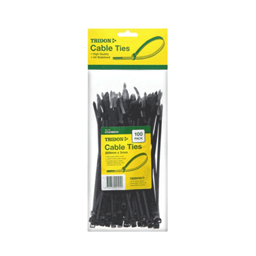 CABLE TIE PLASTIC BLACK 200X4MM (PACK 100)