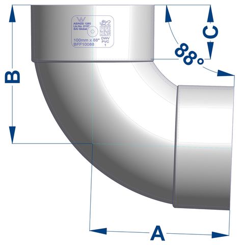 SEWER DWV ELBOW F&F 100MM X 90 DEG (PVC)