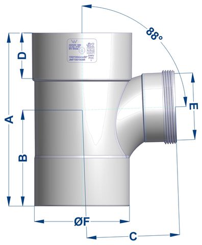 SEWER DWV TEE JUNCTION F-F 150MMX100MMX45DEG(PVC)