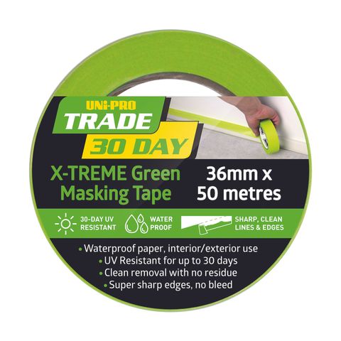 TAPE MASKING GREEN 30DAY UNIPRO 36mm x 50mtr ROLL