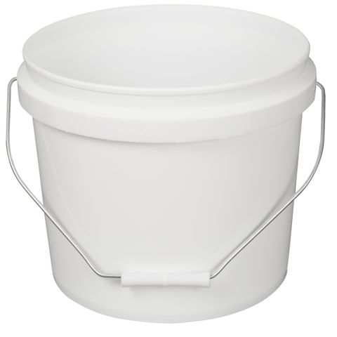 BUCKET PLASTIC WHITE WITH STEEL HANDLE 10L