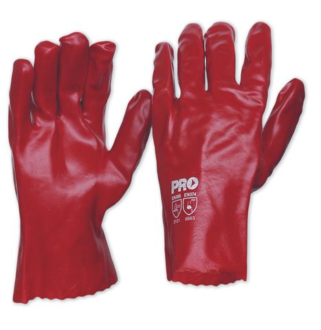 GLOVES PVC CHEM RESISTANT RED 270MM  (PAIR)