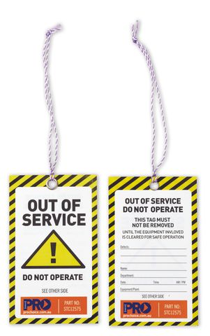 TAG OUT OF SERVICE 125X75 PRO (PACK 100)