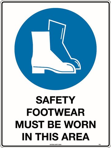 SIGN FOOT PROTECTION MUST BE WORN MTL 300X450MM