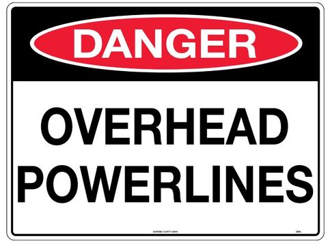 SIGN DANGER OVERHEAD POWERLINE MTL 600X450MM