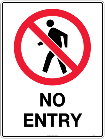 SIGN NO ENTRY BLACK ON WHITE MTL 300X450MM