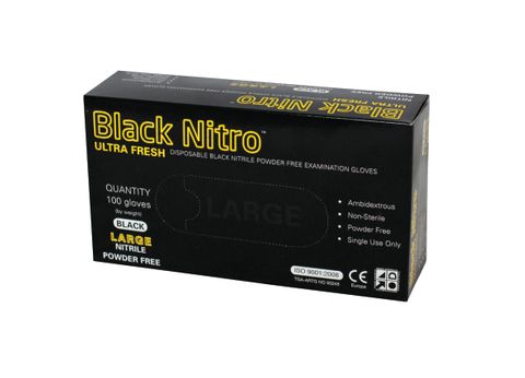 GLOVES NITRILE BLACK POWDER FREE LGE (BOX 100)