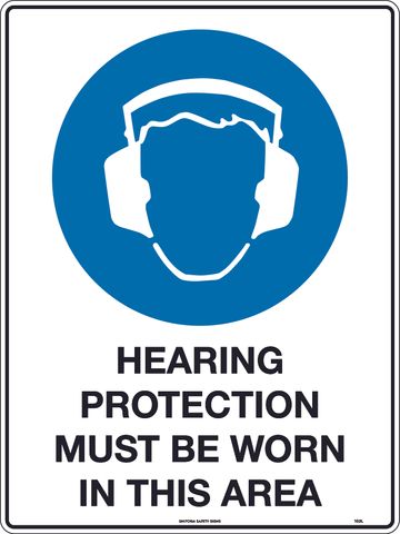 SIGN HEARING PROTECT MUST BE WORN MTL 300X450MM