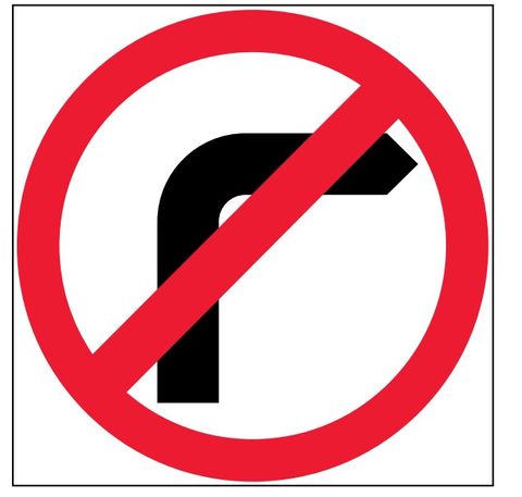 SIGN NO RIGHT TURN PICTO CFLT 600X600MM CL1