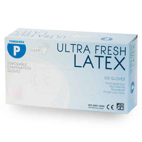 GLOVES LATEX CLEAR POWDERED LGE (BOX 100)