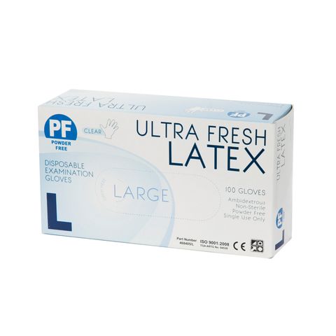 GLOVES LATEX CLEAR POWDER FREE LGE (BOX 100)