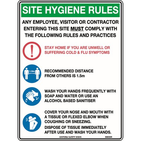 SIGN SITE HYGIENE RULES POLY 300X225MM 5905MP