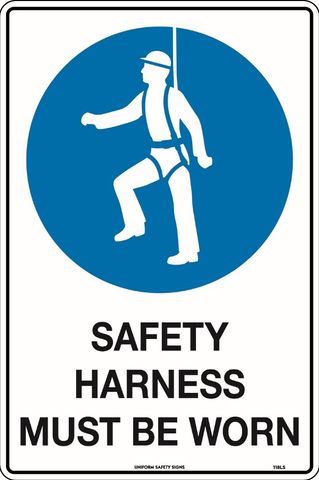 SIGN SAFETY HARNESS MUST BE WORN MTL 300X450MM