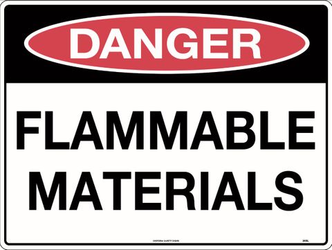 SIGN DANGER FLAMMABLE MATERIALS MTL 600X450MM