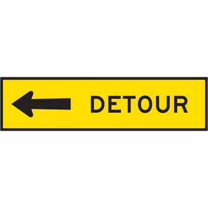 SIGN DETOUR LEFT BOXED EDGE 1200X300MM CL1